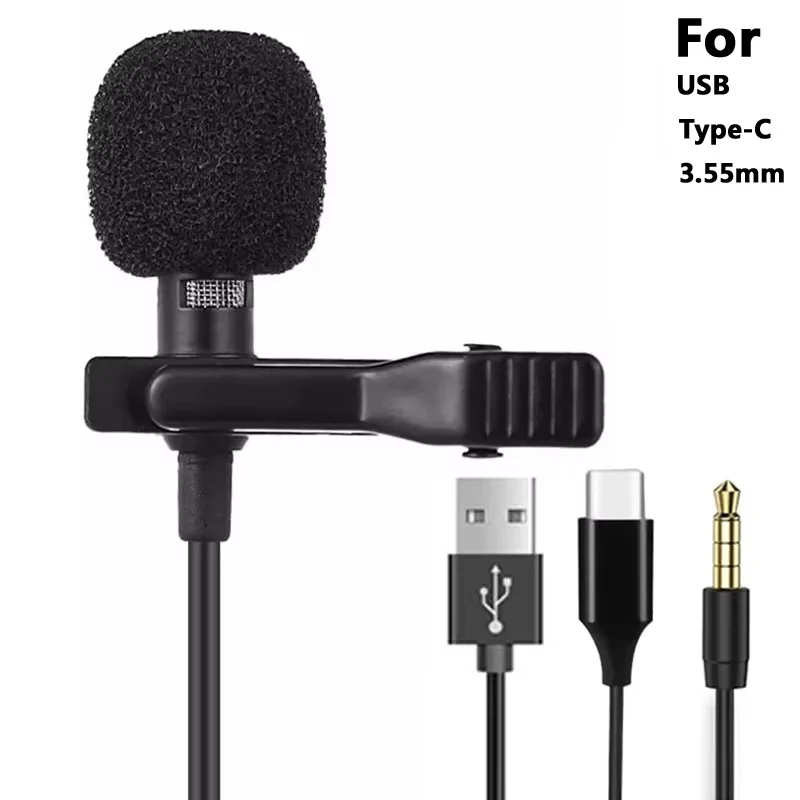 3,5mm Mini Tragbare Lavalier-mikrofon Für PC Laptop Typ C Revers Clip-auf Mikrofon Für Smartphone USB professionelle Micro Mic Image