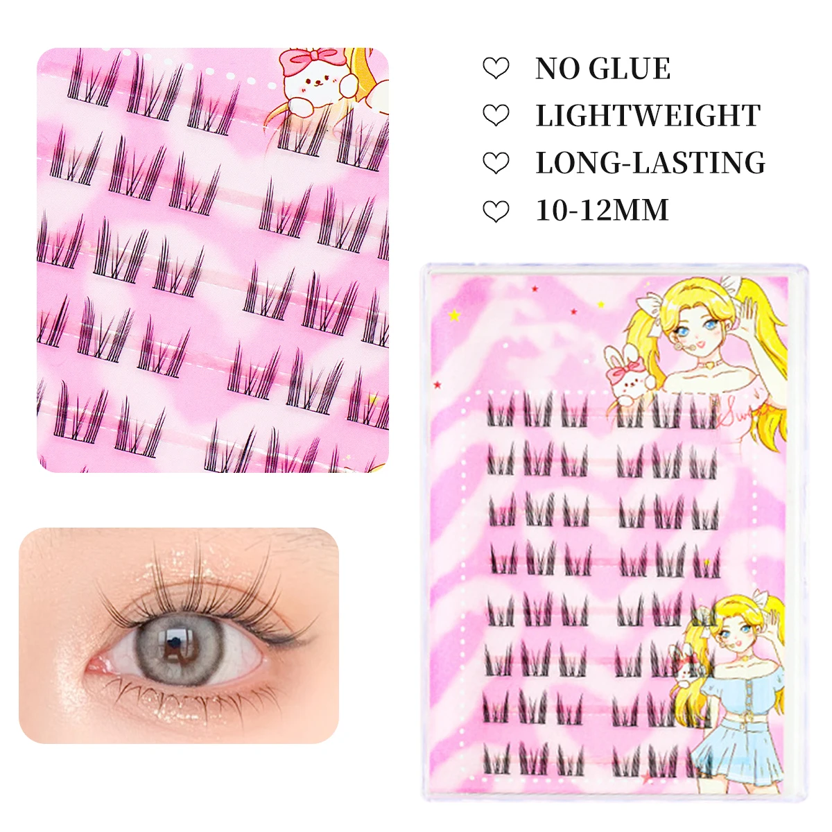 Selbstklebende individuelle Cluster-Wimpern, kein Kleber erforderlich, wiederverwendbare falsche Wimpern für Anfänger, einfache DIY-Make-up-Anwendung Image