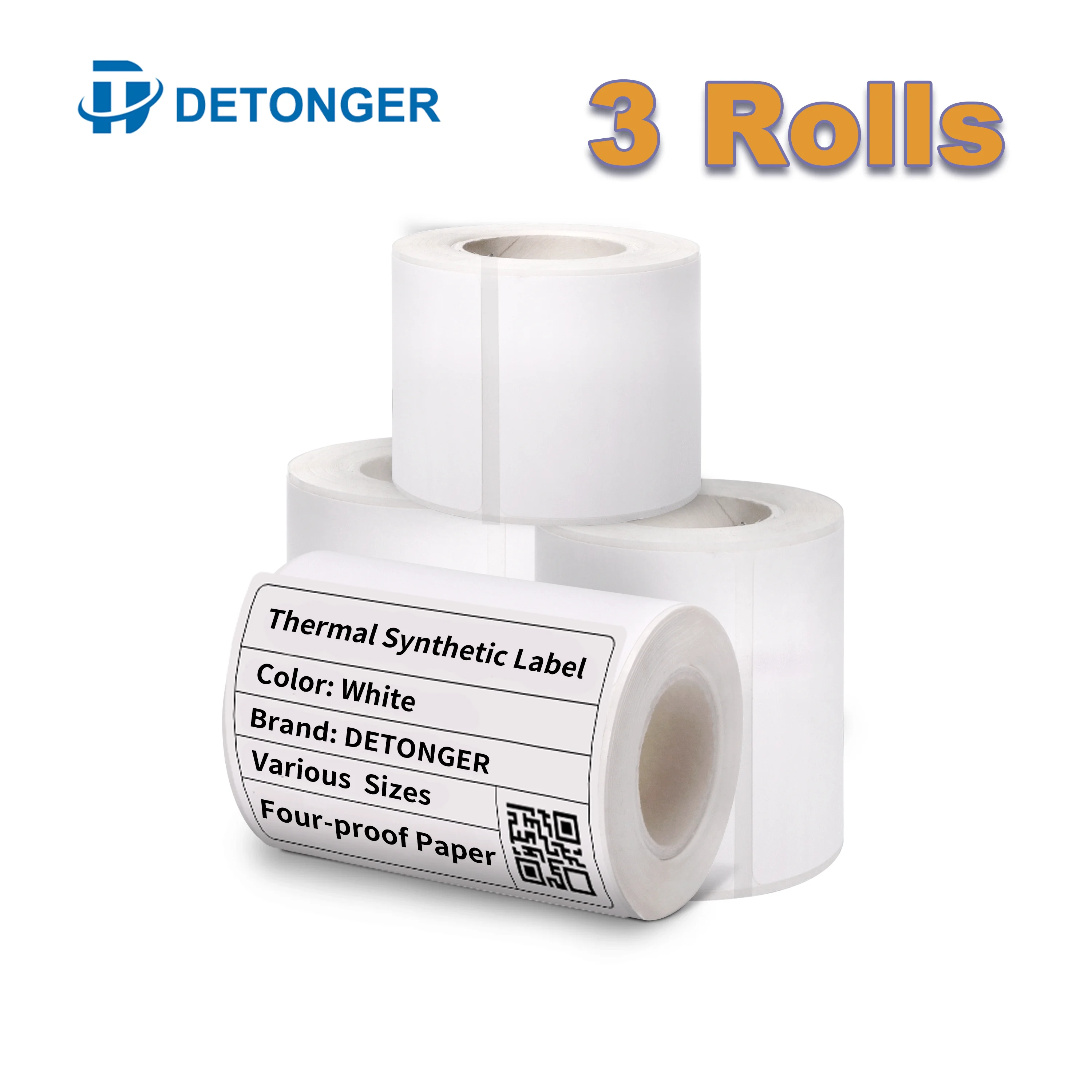 Thermo-Klebeetikettenpapiere für DETONGER P1 DP23 DP30 DP80 3 Rollen wasserfester, ölbeständiger, reißfester Aufkleber Image