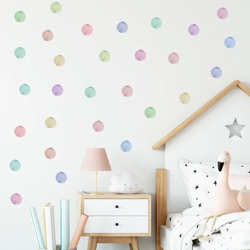 36 Stück Aquarell bunte Tupfen Wandaufkleber für Kinder Kinderzimmer Dekor Wandtattoos Wohnzimmer Schlafzimmer Heimdekoration