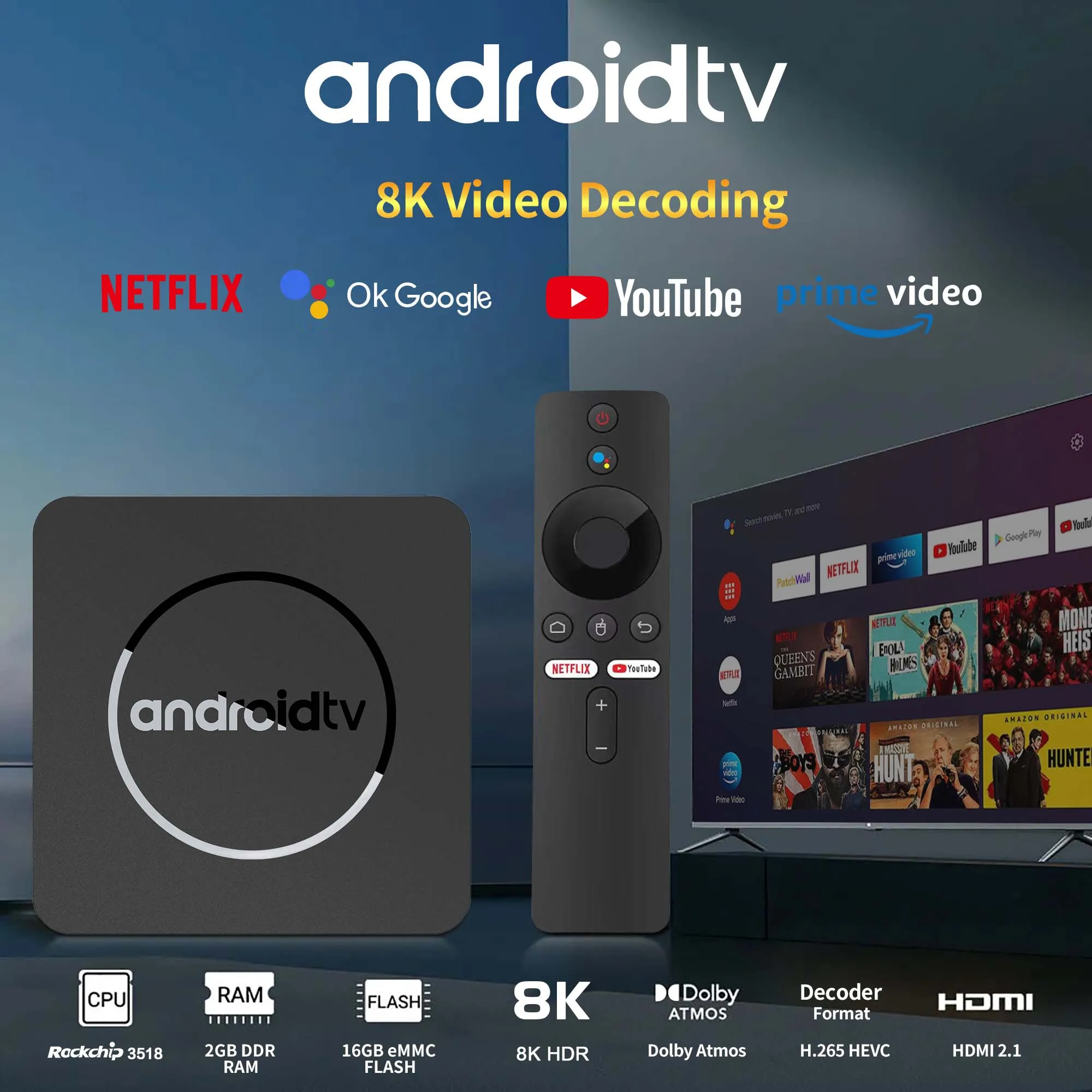 Android 14 4K HDR10+ Smart TV Box Allwinner H313 2GB 16GB Dual WLAN BT5.0 Set-Top-Box Media Player Stereo-Surround Q1 ATV Image