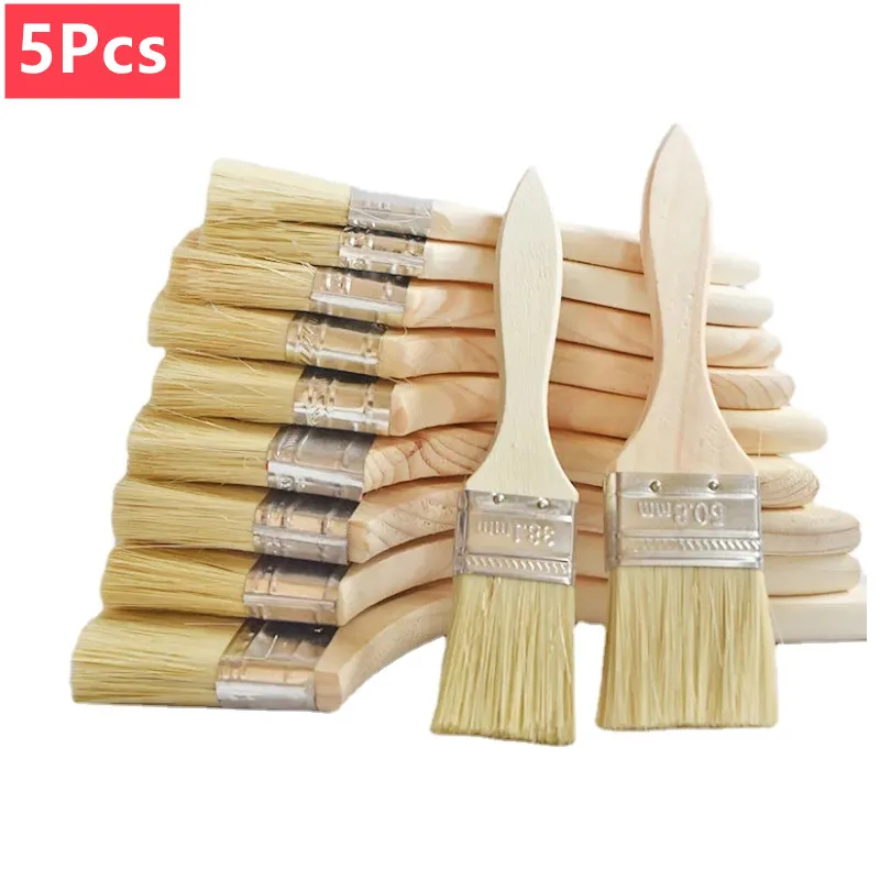 5-teiliger Pinsel mit Holzgriff, Grillpinsel, 1/2/4/5/6 Zoll, weiches Haar, Malpinsel für Wand und Möbel, Malwerkzeug-Set Image
