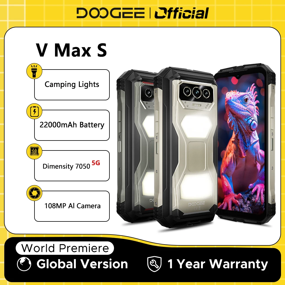 Weltpremiere DOOGEE V Max S 5G Robustes Telefon Dual Camping Lights 22000mAh Akku 24GB(8+16) 256GB 108MP AI Kamera Smartphone Image