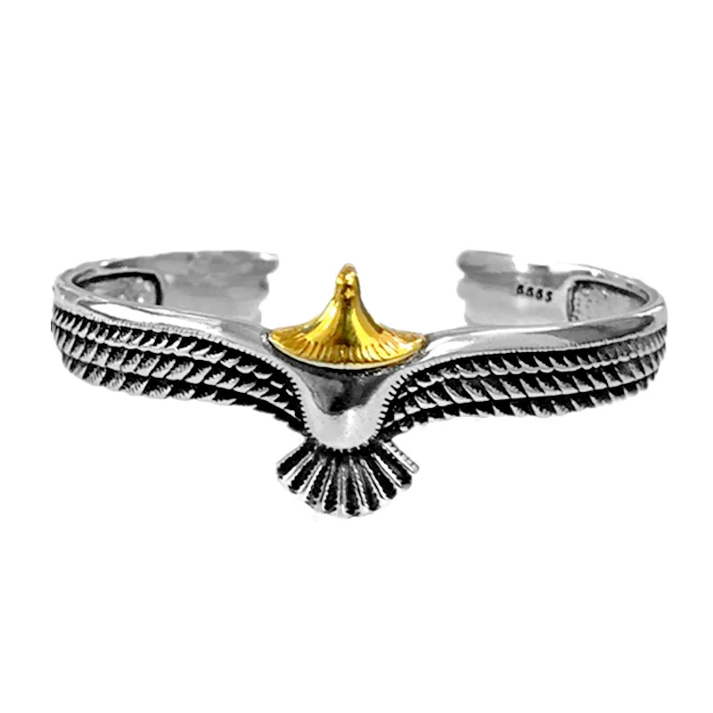 Buyee 925 Sterling Silber Männlicher Großer Armreif Kreis Niedlicher Adler Offener Armreif für Frau Mode Rock Punk Edlen Schmuck Armreifen