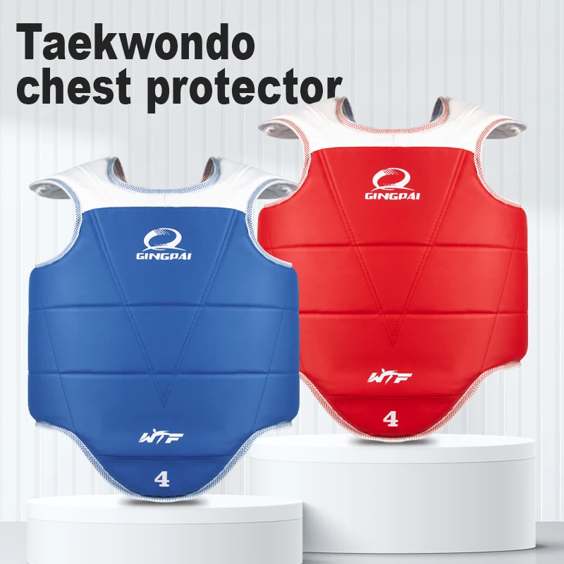 Traditioneller Taekwondo-Brustschutz für Kinder, Männer, Frauen, Studenten, rot, blau, Karate-Taekwondo-Schutz, WTF-zugelassene Bruststützer TKD Image