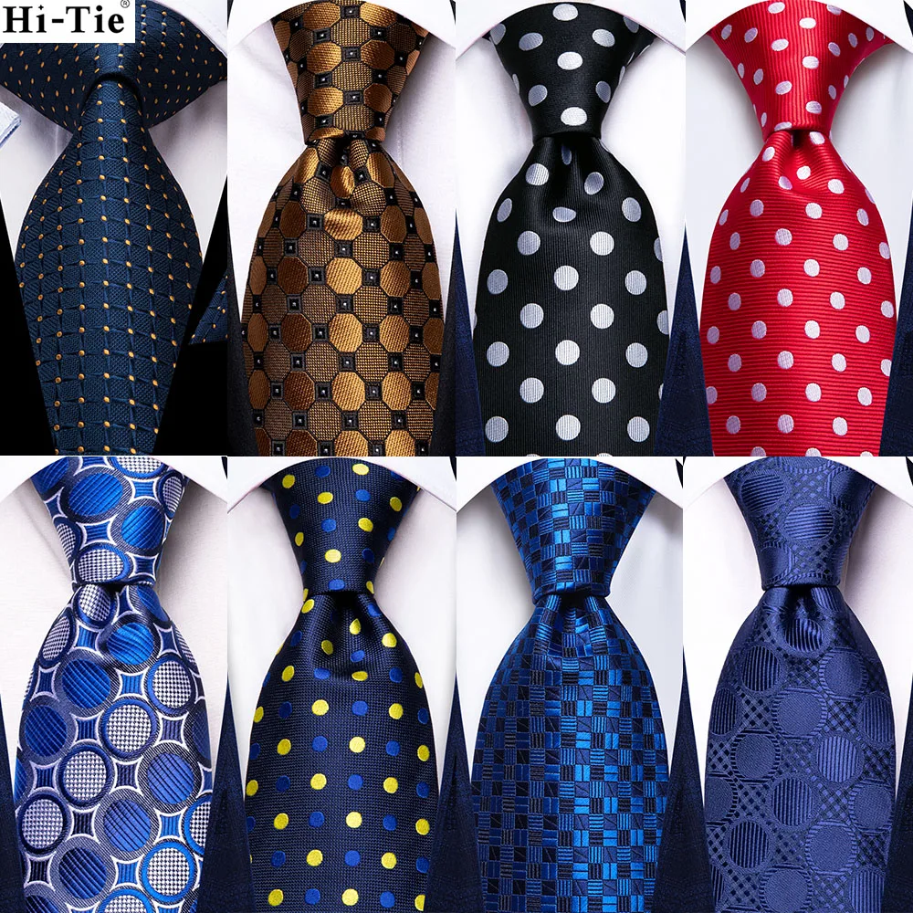 Hallo-Krawatte Designer Blau Weiß Dot Seide Hochzeit Krawatte Für Männer Hanky Manschettenknopf Geschenk Männer Krawatte Fashion Business party Dropshipping Image