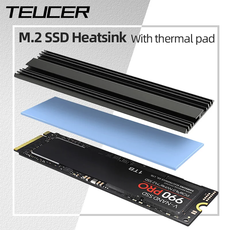 TEUCER M.2 2280 Kühler M2 NVME NGFF SSD Solid-State-Laufwerk Kühlkörper Aluminiumkühler mit Silikon-Wärmeleitpad für PC PS5 Image