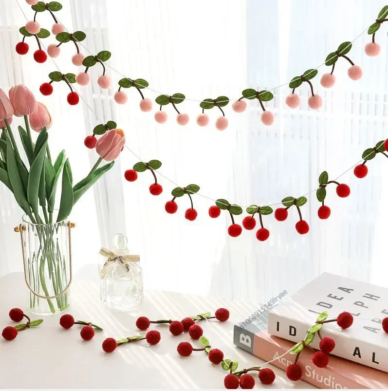 Kirschfilz Ball handgemachte Girlande Schnur Wandbehang Ornamente Haarball Anhänger Kinderzimmer Dusche Party Gunst اكواώديزني Image