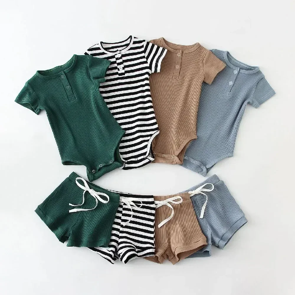 2Pcs Sommer Baby Jungen Kleidung Sets Kurzarm Body + Shorts Mode Neugeborenen Baby Kleidung Image