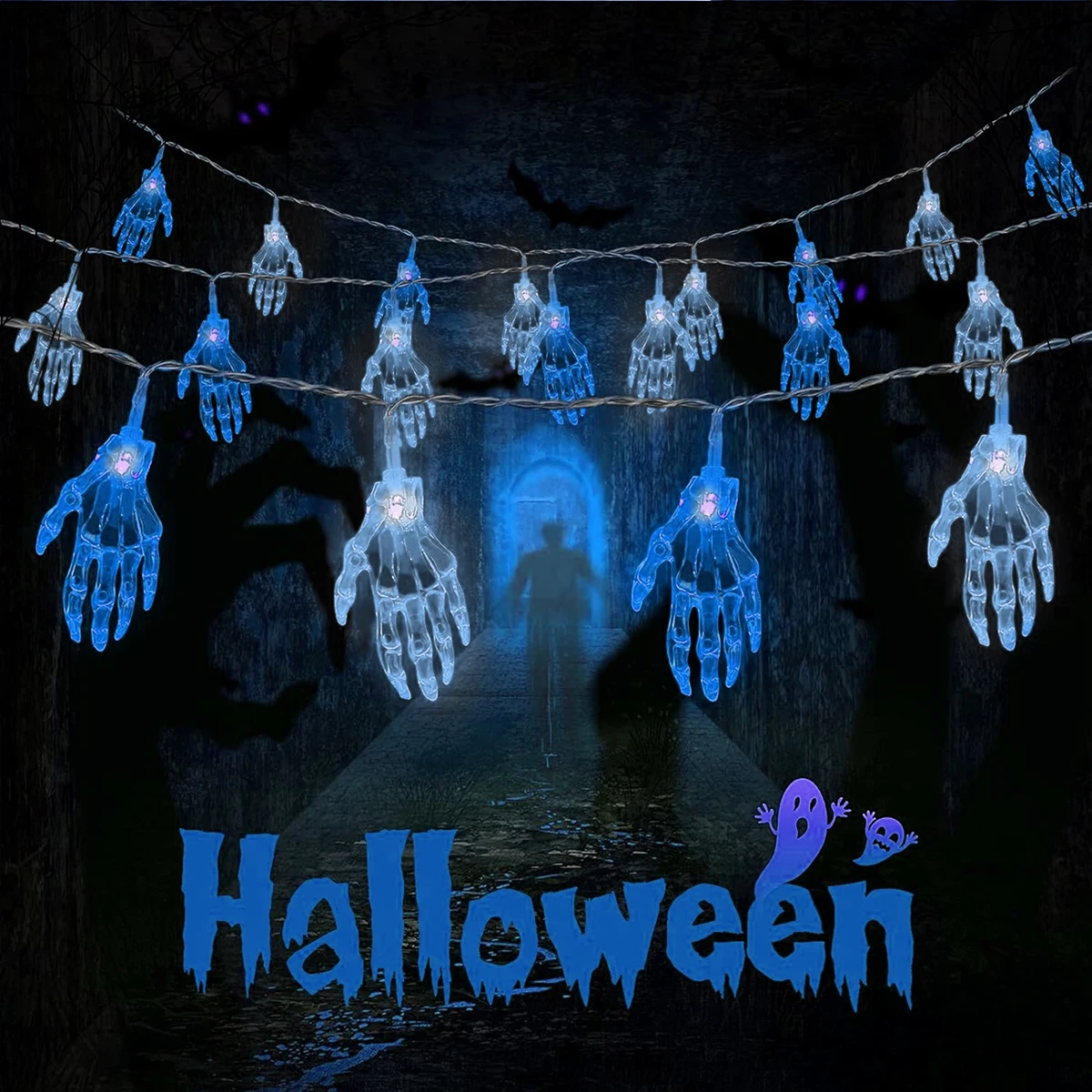 1pc 3m 20led Halloween gruselige Skelett Hand Lichterketten Innen & Außen batterie betriebene Halloween dekorative Licht