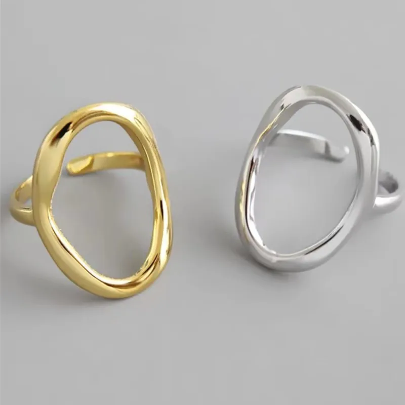 Mode Silber Farbe Glatte Unregelmäßige Oval Ringe für Frauen Männer Einfache Geometrische Goldene Paar Ringe Schmuck Zubehör Image
