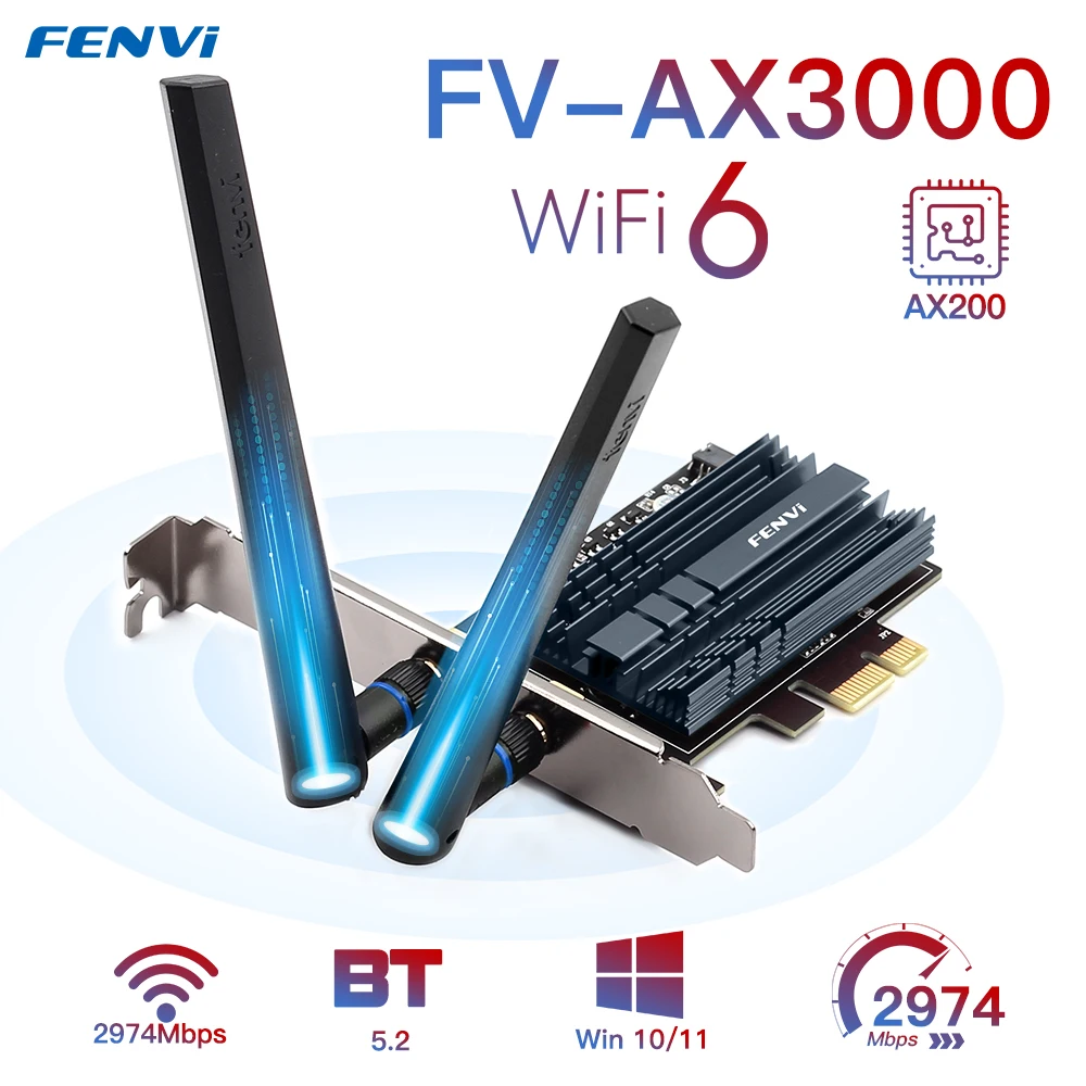 3000 Mbit/s FV-AX3000 Wi-Fi 6 AX200 Wireless PCIe für Bluetooth 5.2 802.11AX 2,4 G/5 GHz WiFi-Adapter Wi-Fi-Karte PC Win10/11 MU-MIMO Image