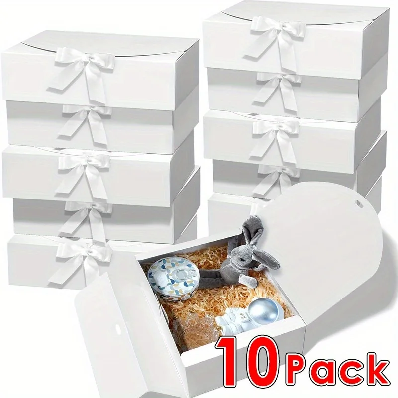 10 Stück Geschenkboxen mit Deckel, 27 x 20 x 8 cm, weiße und schwarze Papier-Geschenkbox mit Band, Brautjungfern-Antragsbox für Hochzeit, Geburtstag, Image