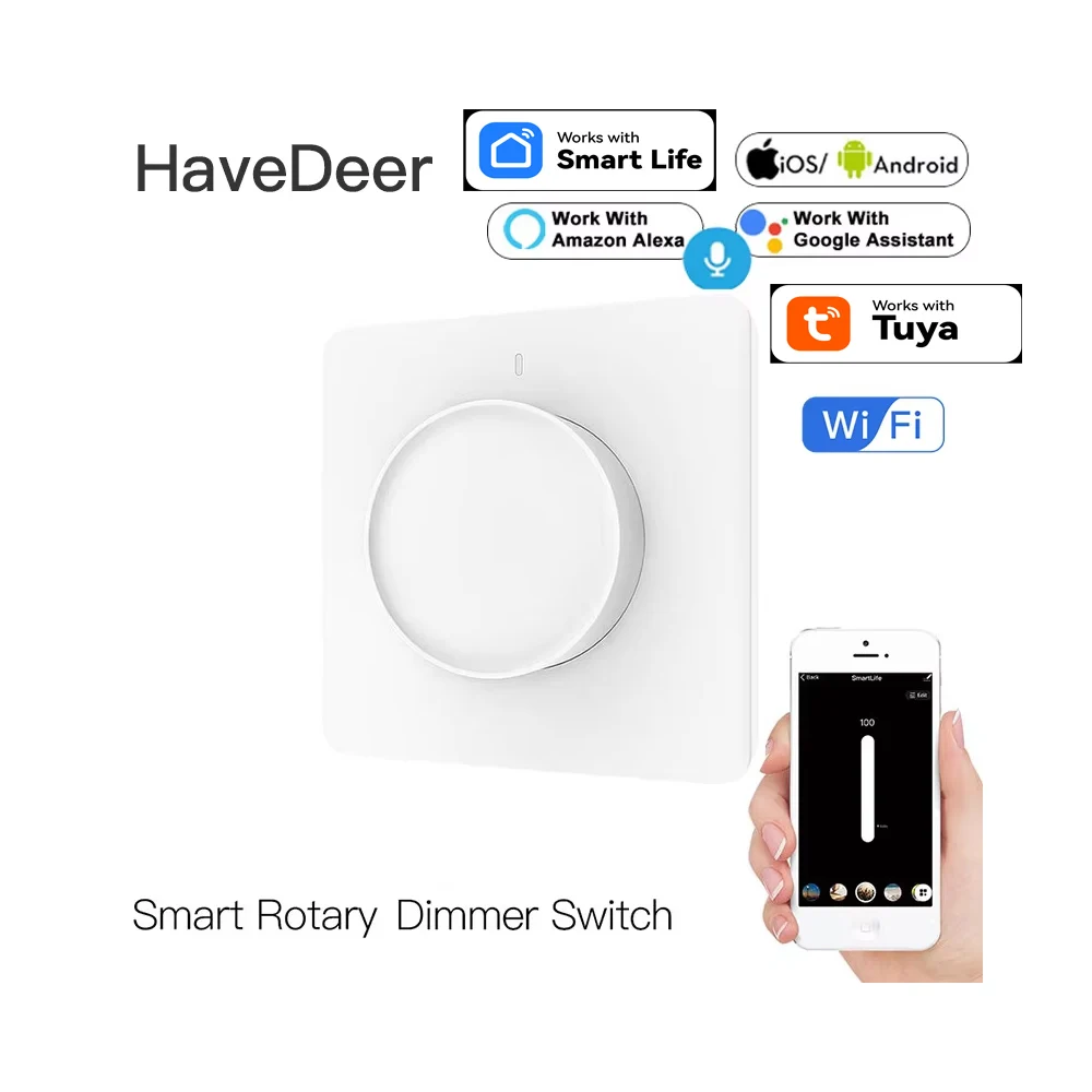 Smart Switch Rotary Light Dimmer EU WIFI ZigBee Helligkeit Speicher Smart Life/Tuya APP Fernbedienung Funktioniert mit Alexa Google Image
