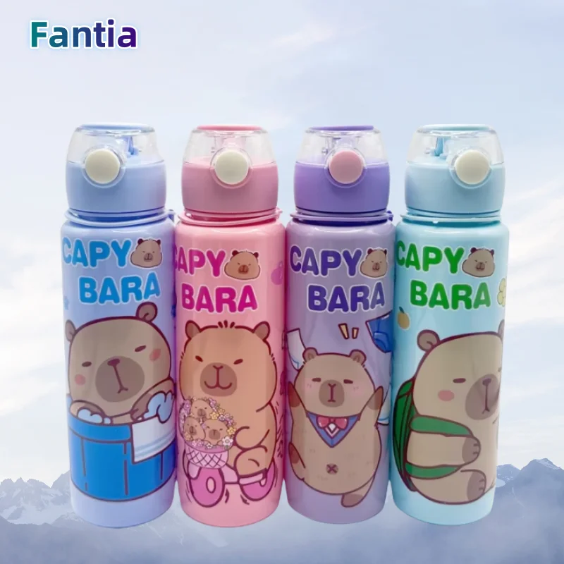 700 ml auslaufsichere, langlebige Wasserflasche, süßer Capybara-Wasserbecher mit Tragegurt, tragbar für Sport, Fitness, BPA-frei, perfektes Geschenk Image