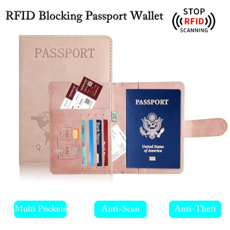 Farbiger RFID-blockierender Reisepass-Kartenhalter, Anti-Scan, RFID-Kredit-ID-Kartenhalter, Schutz, Diebstahlschutz, sichere Reise-Geldbörse Image