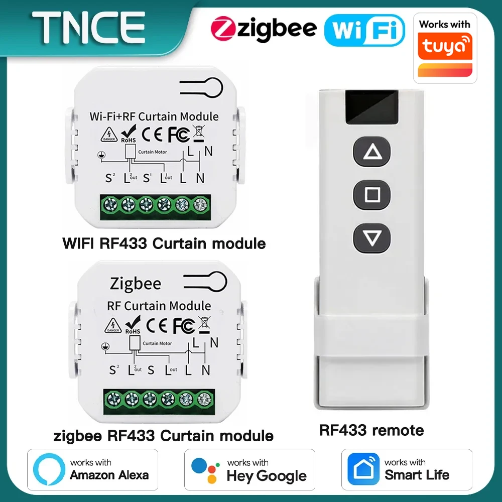TNCE Tuya Vorhangschaltermodul WiFi ZigBee RF433 MHz, Rollos, Rollladen, Motorunterbrecher, Smart Control Voice Alexa Google Home
