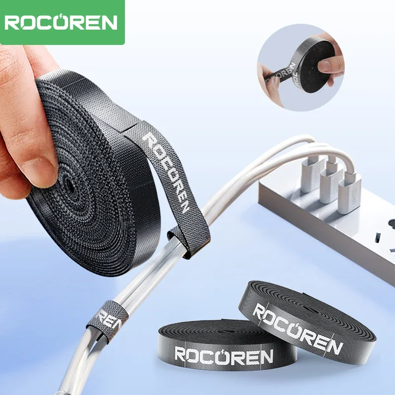 Rocoren Kabel organisator Hand reißen Kabel Draht wickler wieder verwendbares USB-Kabel für Telefon Kopfhörer Maus Kabelbinder Halter Management Image