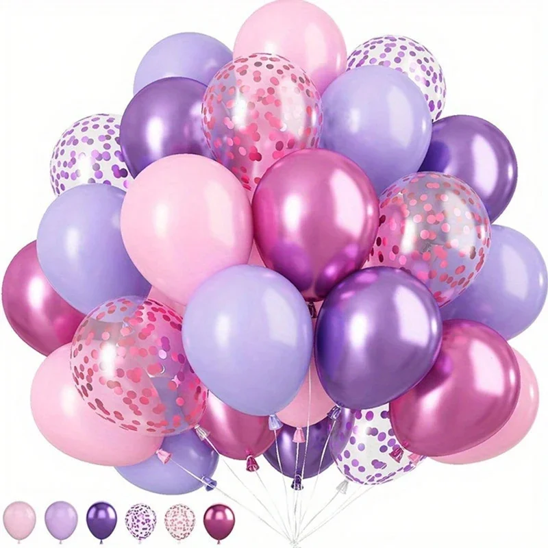 50-teiliges Macaron-Ballon-Set in Rosa und Lila – Metallic- und Konfetti-Ballons für Hochzeiten, Geburtstage, Party-Dekoration im Innen- und Außenbereich Image