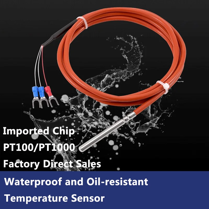 Wasserdichter Temperatursensor PT100 PT1000 RTD Sonde Platin Widerstandsdetektor 3-Draht Hochpräzises Silikonkabel Image
