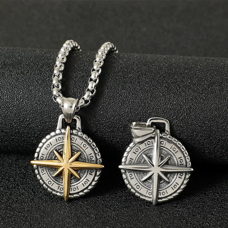 Zwei Ton Kompass Anhänger männer Halskette Edelstahl Retro Hip-hop Stil Silber Farbe Hals Kette Mode Schmuck Großhandel