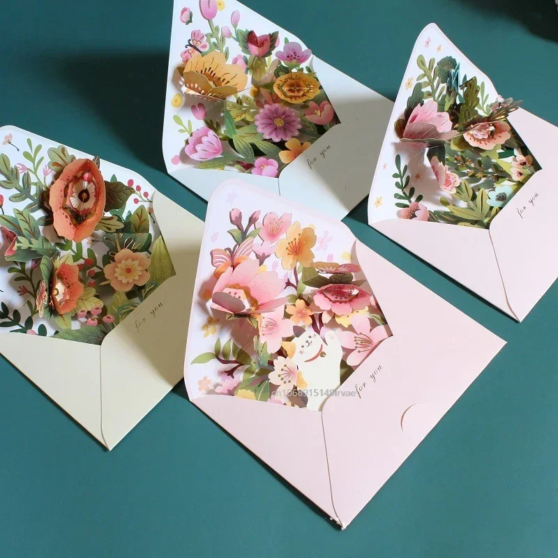 Neue romantische Blume Geburtstag Weihnachten Karte 3D Pop-up Grußkarten Set Postkarte Party Hochzeit Dekor kreative Geschenke Karten Image