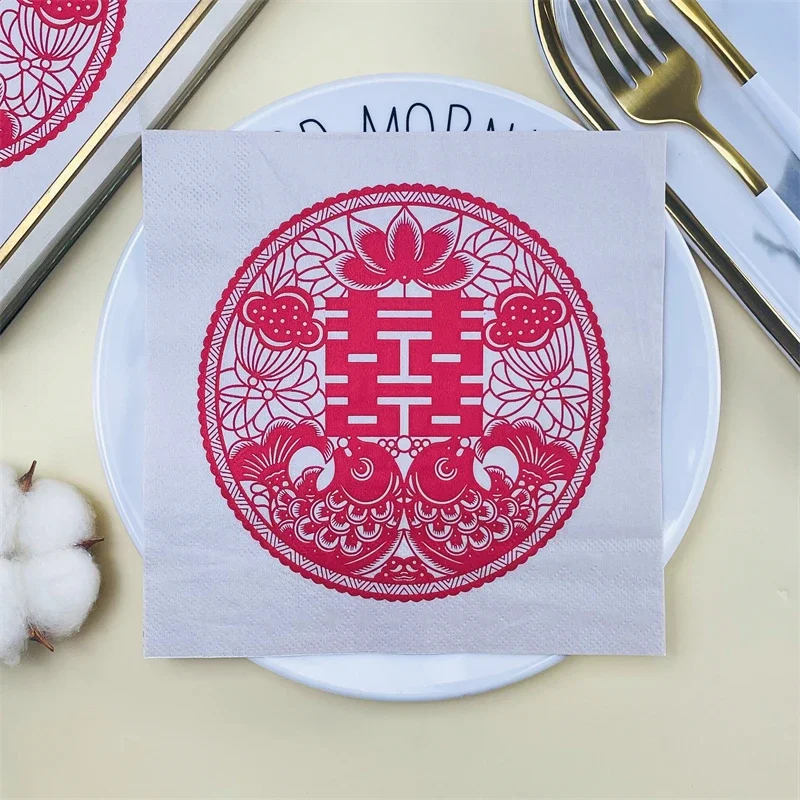 20 pcs/p chinesische Hochzeit rot festliche Koi Papier ausschnitt farbig ziehen Papiers ervietten Decoupage Papier tuch chinesischen Charakter Freude