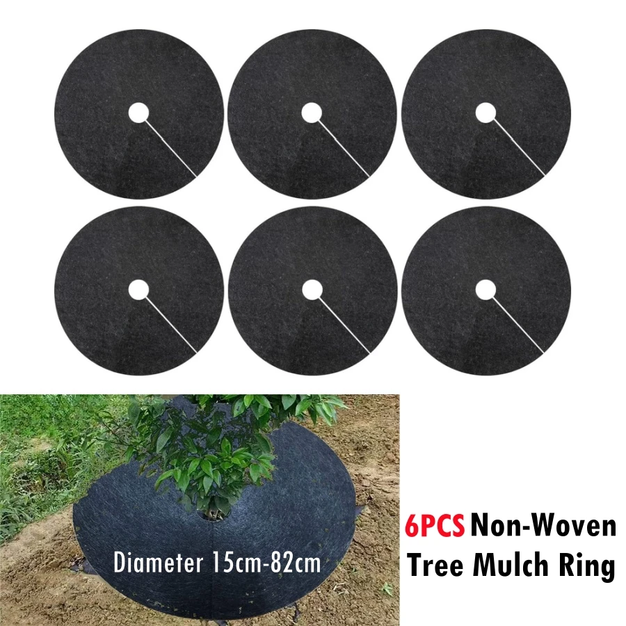 6PCS 15cm-82cm Vlies Baum Mulch Ring Jäten Barriere Verdickte Schutz Matte Anlage Abdeckung anti Gras Gartenarbeit Stoff Image