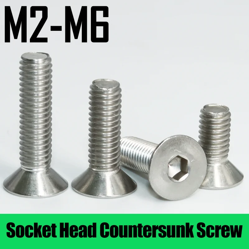 M2 M2,5 M3 M4 M5 M6 Innensechskant-Senkkopfschraube mit flachem Kopf, rostbeständig, Sechskant-Inbusschraube aus Edelstahl 304, Möbel, Auto Image