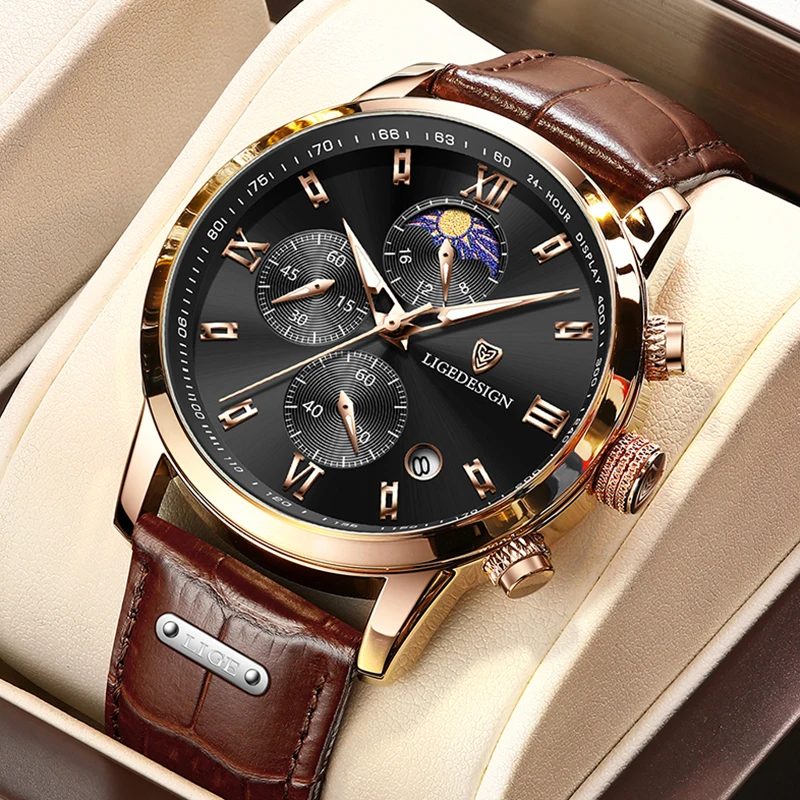 Neue männer Uhren LIGE Top Marke Luxus Männer Armbanduhr Leder Quarzuhr Sport Wasserdichte Männliche Uhr Relogio Masculino + box Image