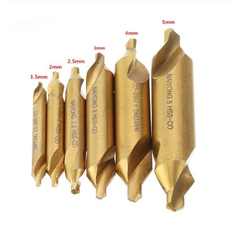 6 Teile/satz HSS M35 Kobalt Zentrum Bohrer 1.5/2/2.5/3/4/5mm Standard 60 Grad Winkel Senker Bohrer Mit EINEM Doppel Ende Image