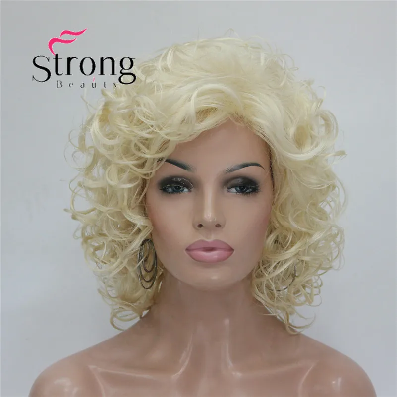 StrongBeauty kurze, super lockige, dicke, blonde, vollsynthetische Perücke Image