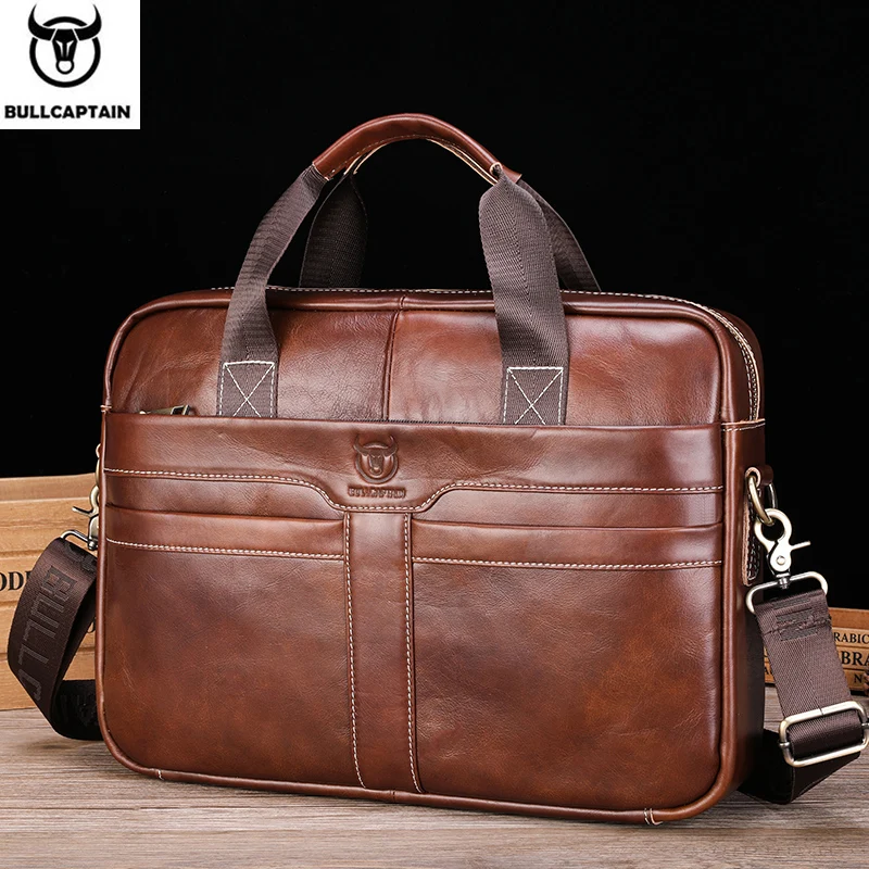 HUMERPAUL Herren-Aktentasche aus echtem Leder, Business-Laptoptasche mit mehreren Taschen, langlebige Handtasche, Umhängetaschen für Reisen ﻿ Image