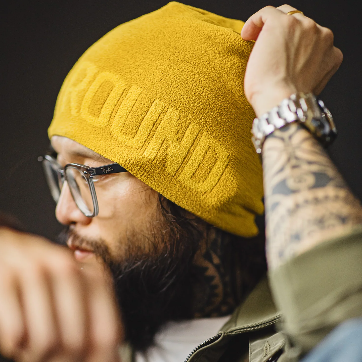 Maden Gelbe Jacquard-Strickmütze, weiche, mit Fleece gefütterte Wintermütze, Outdoor, täglich, kalte Mütze, Thermo, große Größe für Herren Image