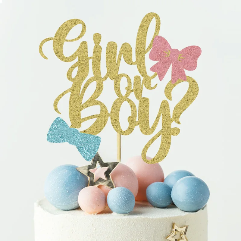 1 Stück Kuchenaufsatz für Jungen oder Mädchen, glitzernd, rosa oder blau, geschlecht offenbaren Kuchendekorationen für Babyparty-Thema, Geburtstagsparty-Dekoration Image