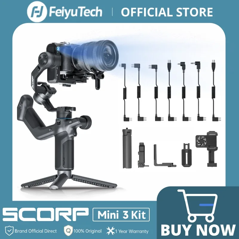 FeiyuTech SCORP Mini-3 Kit All-in-One-Gimbal mit integriertem AI Smart Tracking 2,0 kg Last, für spiegellose Action-Kamera-Smartphone Image
