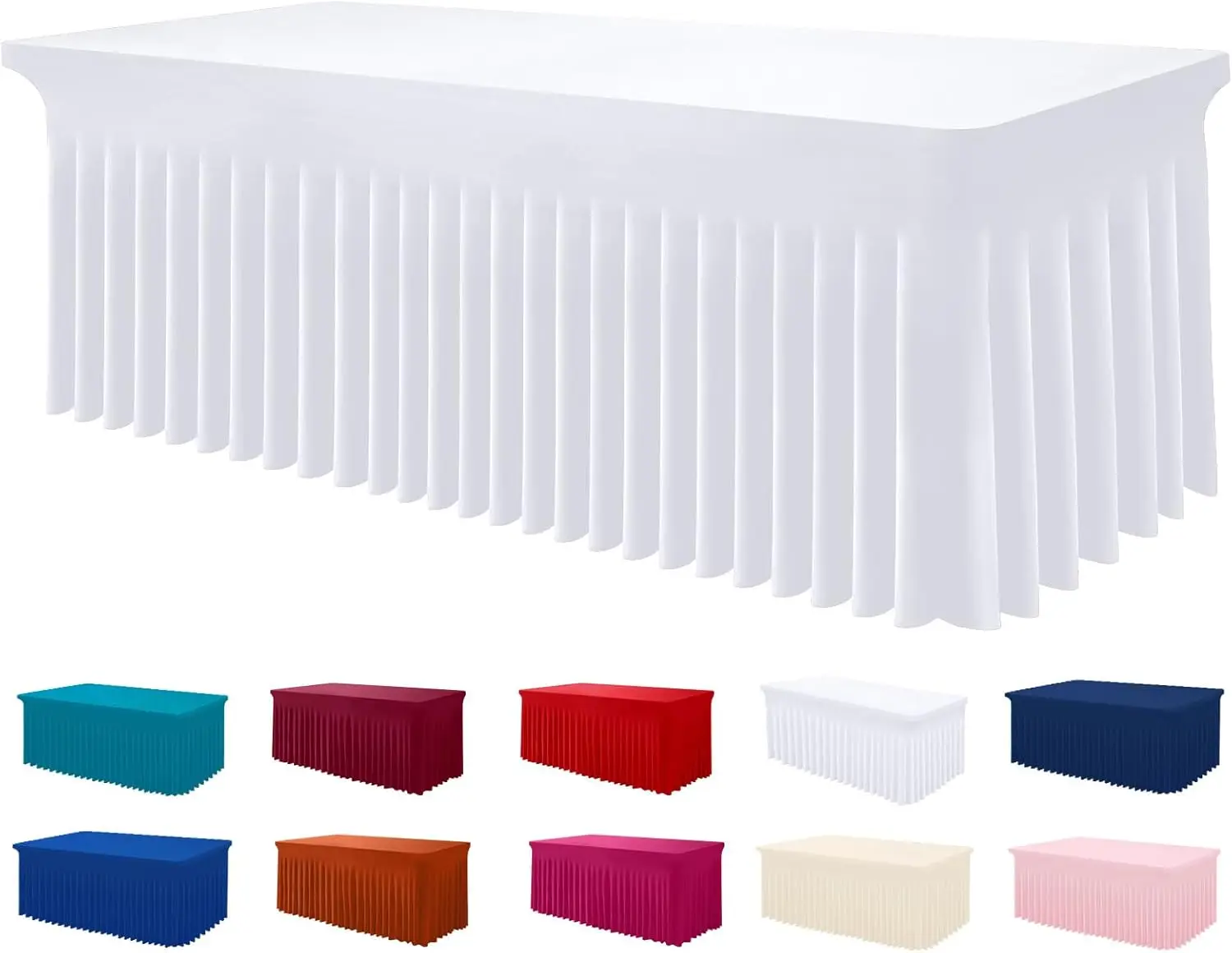 Spandex-Tischdecke, elastische, taillierte Stretch-Tischdecke für 1,8 m lange rechteckige Tische, waschbarer Tischdecke-Rock für Hochzeit, Partys Image