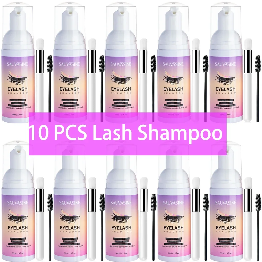5/10PCS 50ML Wimpern Verlängerung Shampoo Schaum Mousse Kit Schnelle Make-Up Kleber Entfernung Schaum Set Tiefen Reinigung mit Pinsel Für Frauen Image