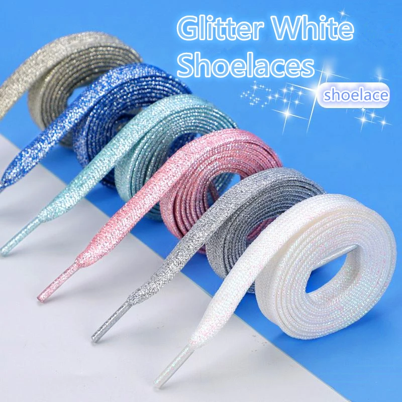 NEUE Mode-Glitzer-Schnürsenkel, bunte flache Schnürsenkel für sportliche Laufschuhe, Turnschuhe, Schuhe, Stiefel, 1 cm Breite, Schnürsenkel, 1 Paar Image