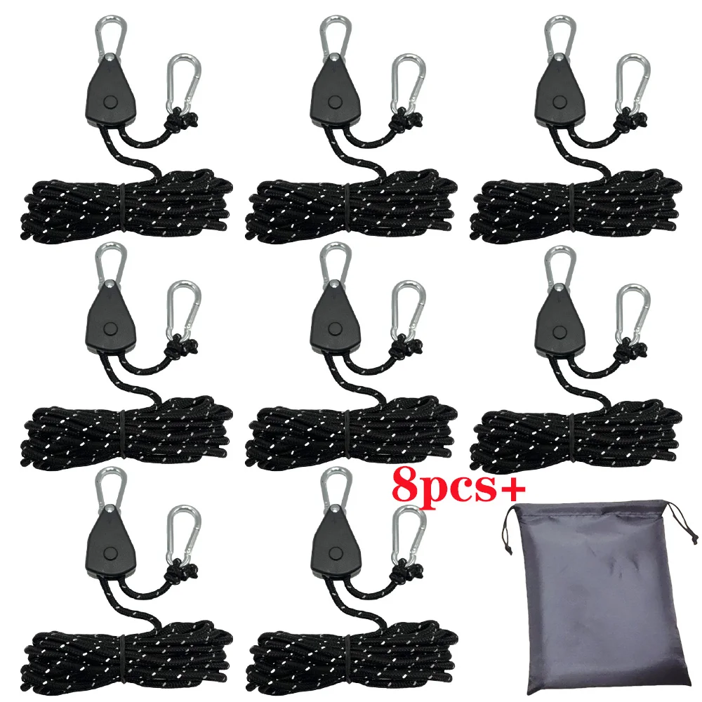 8Pcs 4m Camping Seil Zelt Einstellbare Seil Verschluss Feste Schnalle Pulley Spanner Ratsche Kleiderbügel Lichter Camping Markise wind Seil Image