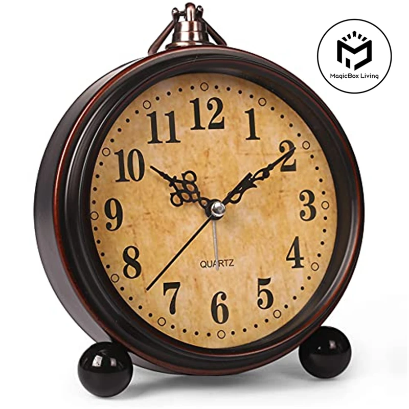 Vintage Hängende Batterie Wecker Metall Nachtlicht Super Stille Tisch Schreibtisch Quarzuhr Zeit Für Schlafzimmer Nachttisch Regal