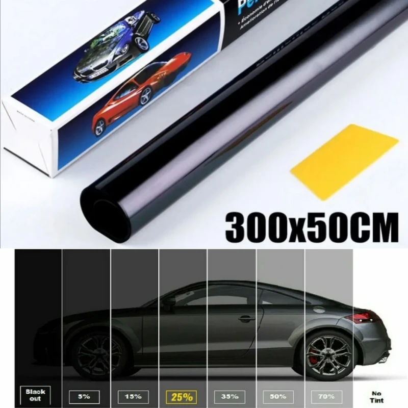 1 Rolle 50x3m Schwarze Autofenster-Tönungsfolie Glasaufkleber VLT 1%-70% Sonnenschutz Fenstertönung Solar-UV-Schutzfolien Aufkleber Image