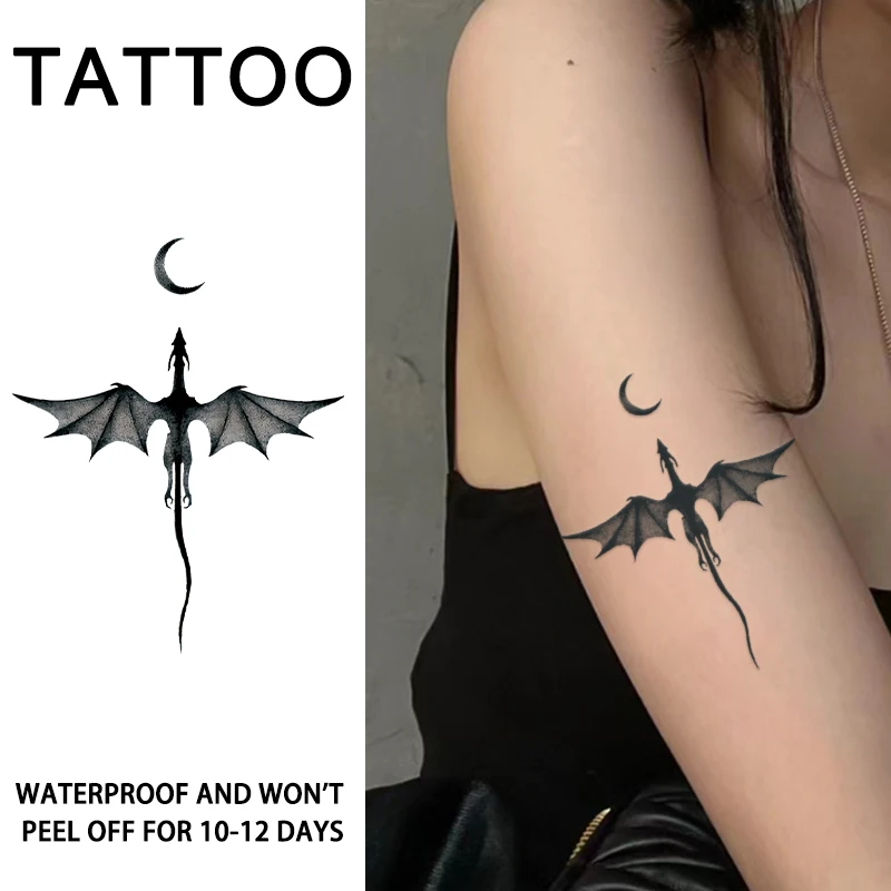 1 Stück Drachen und Mond wasserdichte temporäre Tattoo-Aufkleber, langlebig, wasserdicht für ein bis zwei Wochen, geeignet für Arm, Bein. Image