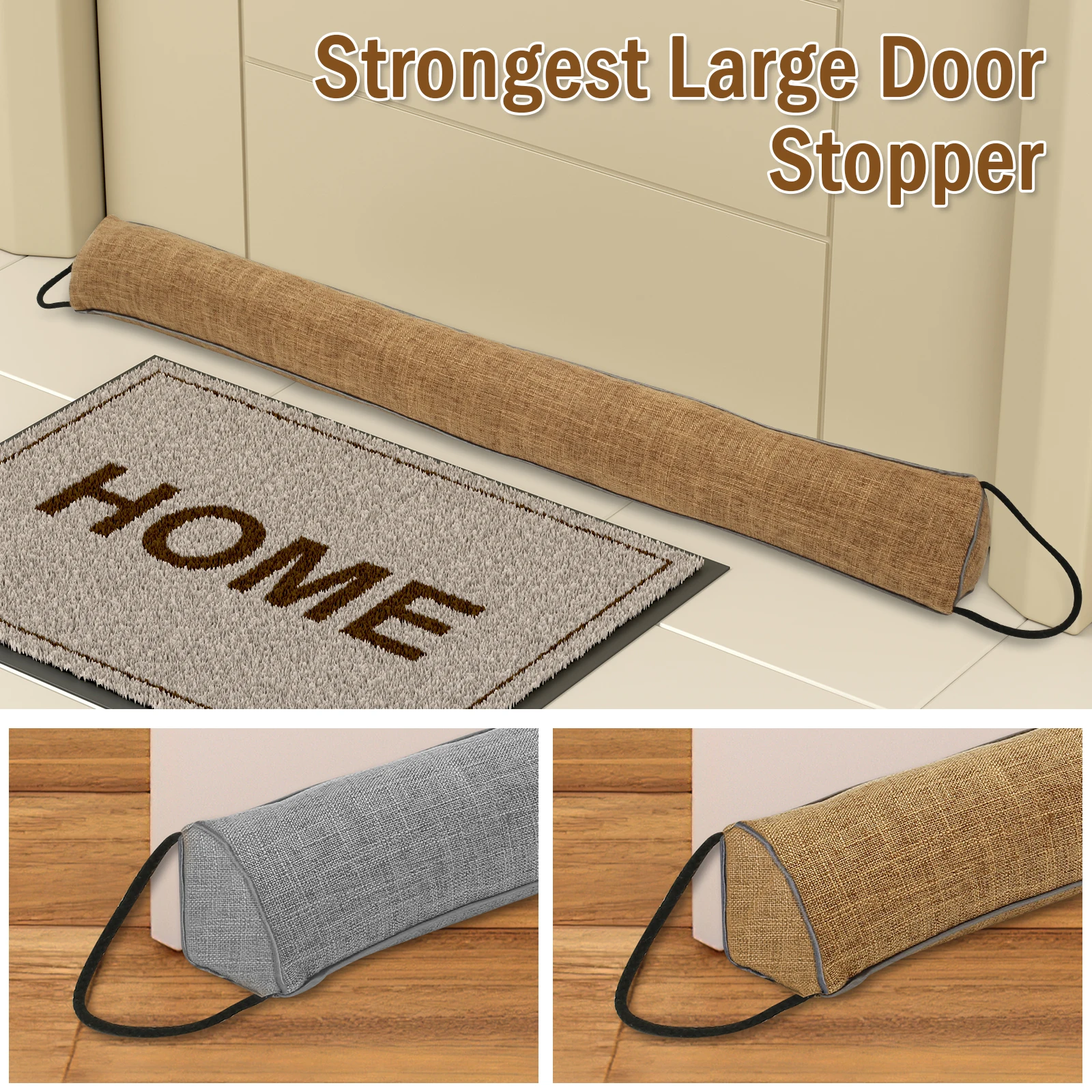 1/2 Stück Zugluftstopper unter der Tür, 92 cm, schwerer dreieckiger Tür-Zugluftblocker mit Aufhängeschlaufen für Geräuschblocker unter der Tür Image