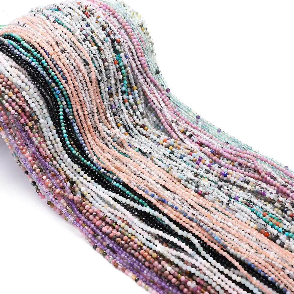 Kleine Natursteinperlen Turmalin 2/3/4mm Quarz Amethyste Achate Kristall Facettierte Perlen für Schmuckherstellung DIY Armband Image