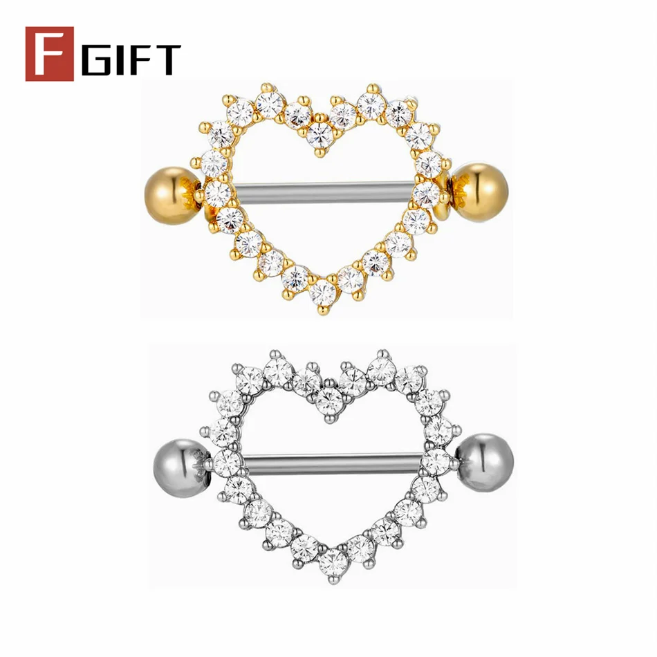 1 Paar Titan-Nippelpiercing-Schmuck, 16G, 16 mm, Barbells, glänzende Kristall-Herz-Nippelringe für Frauen und Mädchen, Brustpiercing Pezon titan brust piercing Image
