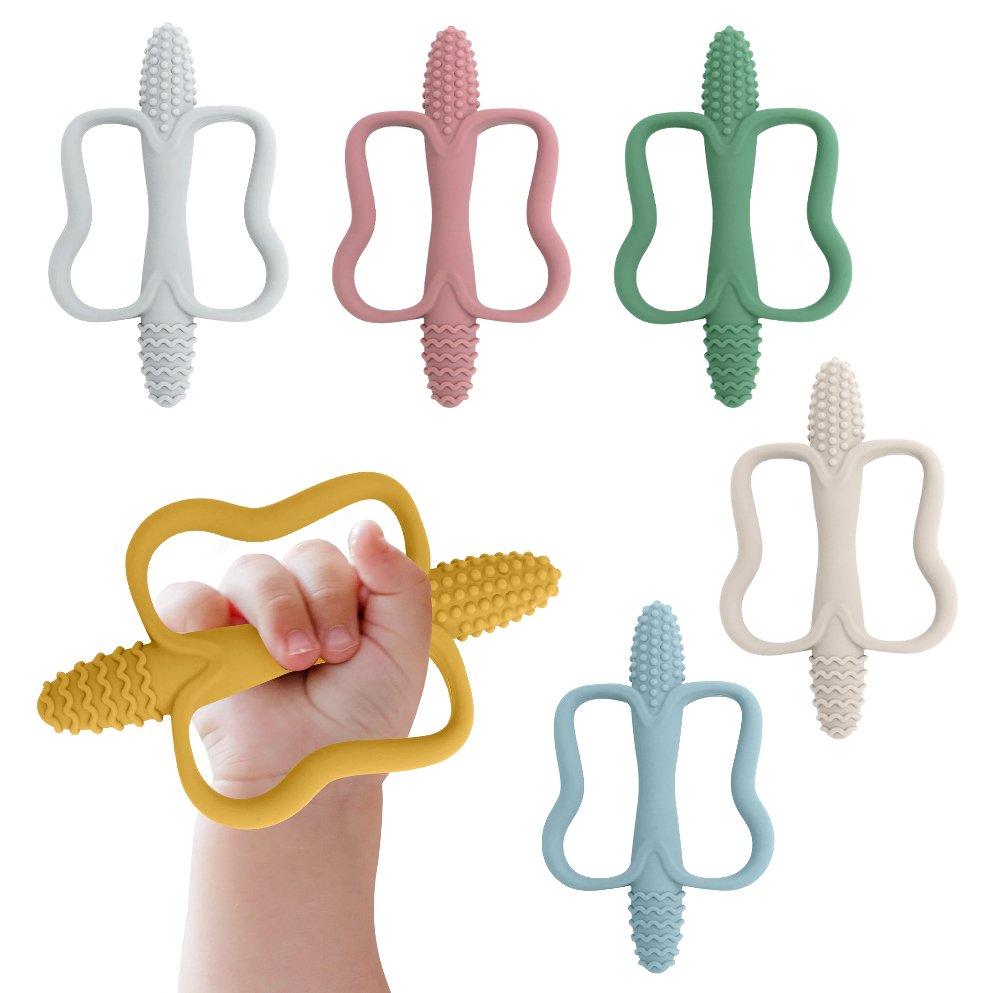 Baby-Beißspielzeug mit leicht zu greifenden Griffen, Beißspielzeug aus lebensmittelechtem Silikon, geeignet für Babys von 0–6 Monaten, 6–12 Monaten Image