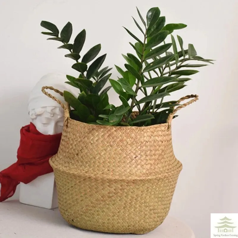 Korb aus geflochtenem Rattan, faltbarer Seegras-Aufbewahrungskorb, Wäschekorb, geflochtener Korb, Pflanzentopf für Haus und Garten Image