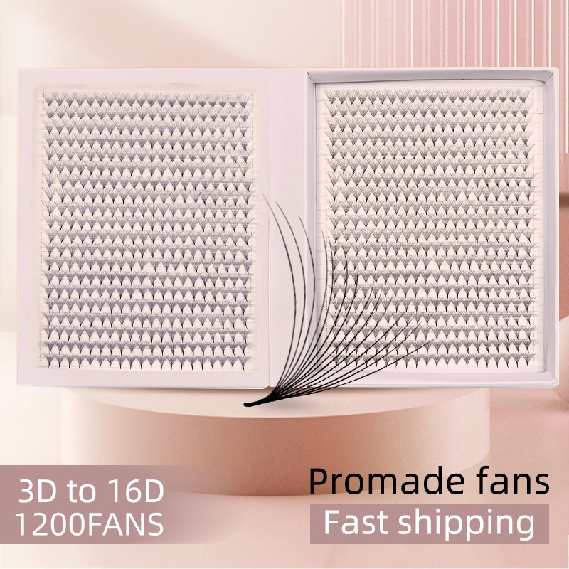 1200 Fächer Wimpern XXL Mega Tray Matte Ultra Dark Vorgefertigte Volumenfächer Spitze Basis Promade Fans Wimpernverlängerungen Make-up-Tools Image