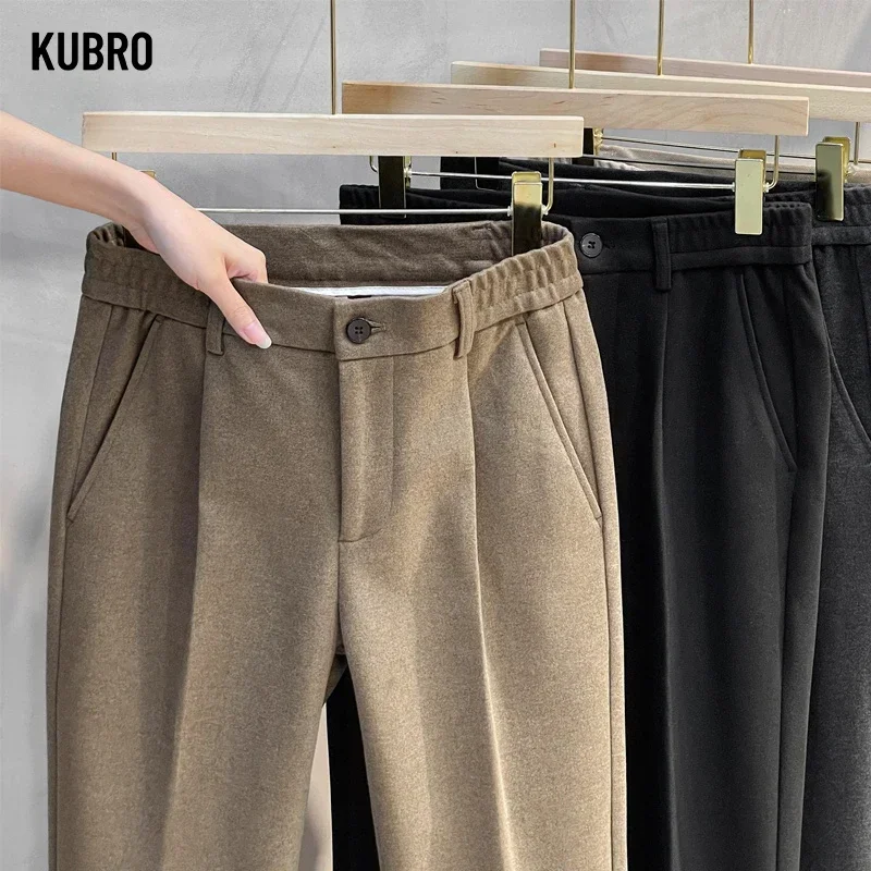 Herbst Winter Anzug Hosen Männer Dicke Business Elastische Taille Klassische Grau Braun Woolen Gerade Koreanische Formale Hosen Männlichen 28-38